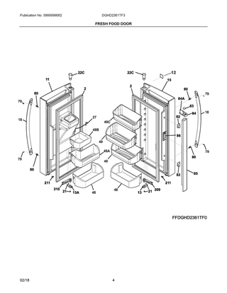 Fresh Food Door Diagram and Parts List for DGHD2361TF3  Frigidaire Refrigerator