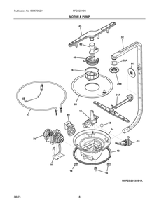 Motor And Pump Diagram and Parts List for FFCD2413UB5A  Frigidaire Dishwasher