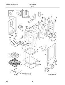 Body Diagram and Parts List for CFEF3054UWK  Frigidaire Range