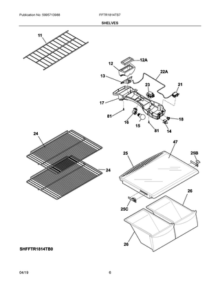 Shelves Diagram and Parts List for FFTR1814TS7  Frigidaire Refrigerator