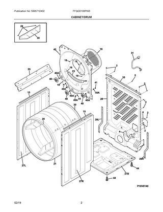 Cabinet/drum Diagram and Parts List for FFQG5100PW0  Frigidaire Dryer