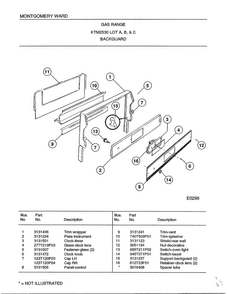 Backguard Diagram and Parts List for 2530B  Frigidaire Range