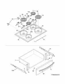 Top/drawer Diagram and Parts List for 79042523311  Kenmore Range