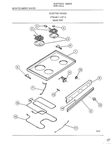 Main Top Diagram and Parts List for 4811  Frigidaire Range