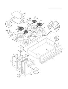 Top/drawer/small Door Diagram and Parts List for FFEF4017LBC  Frigidaire Range