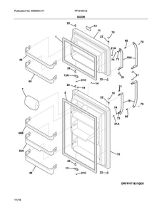 Door Diagram and Parts List for FFHI1831QE4  Frigidaire Refrigerator