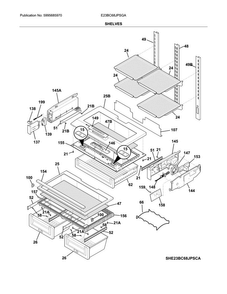 Shelves Diagram and Parts List for E23BC68JPSGA  Electrolux Refrigerator