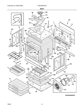 Body Diagram and Parts List for FGEW3065PDD  Frigidaire Wall Oven