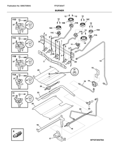 Burner Diagram and Parts List for FFGF3054TBD  Frigidaire Range