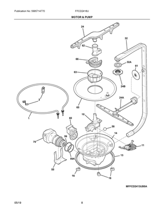 Motor & Pump Diagram and Parts List for FFCD2418UB1A  Frigidaire Dishwasher