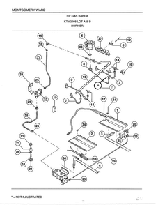30" Gas Range/ Burner Diagram and Parts List for 2568A  Frigidaire Range