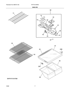 Shelves Diagram and Parts List for FFHT1814WW3  Frigidaire Refrigerator