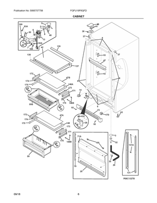 Cabinet Diagram and Parts List for FGFU19F6QFD  Frigidaire Freezer