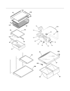Shelves Diagram and Parts List for LGHT2137NF0  Frigidaire Refrigerator