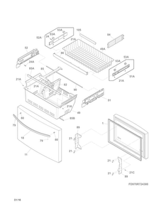 Freezer Drawer, Baskets Diagram and Parts List for 25370443416  Kenmore Refrigerator