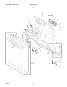 Door Diagram and Parts List for GDPP4517AD1B  Frigidaire Dishwasher