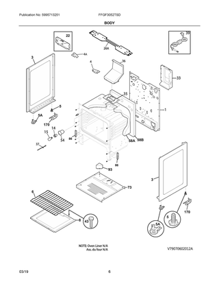 Body Diagram and Parts List for FFGF3052TSD  Frigidaire Range