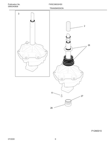 Transmission Diagram and Parts List for FWSC965GHS0  Frigidaire Washer