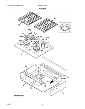 05 - MAIN TOP Diagram and Parts List for E30DF74TPSA  Frigidaire Range