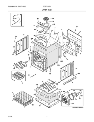 Upper Oven Diagram and Parts List for FGET2766UDA  Frigidaire Wall Oven