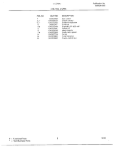 Control Parts Page 2 Diagram and Parts List for 5137006A  Frigidaire Air Conditioner