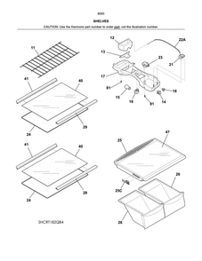 Shelves Diagram and Parts List for 25360504610  Kenmore Refrigerator