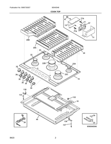 Cook Top Diagram and Parts List for 90540546  Frigidaire Cooktop