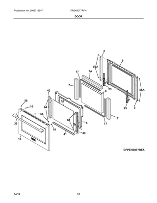Door Diagram and Parts List for FPEH3077RFH  Frigidaire Range