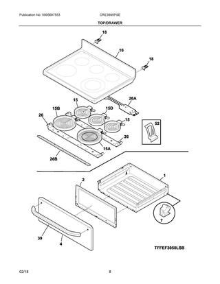 Top/drawer Diagram and Parts List for CRE3895PSE  Frigidaire Range