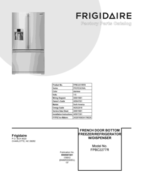 01 - COVER SHEET Diagram and Parts List for FPBC2277RFB  Frigidaire Refrigerator