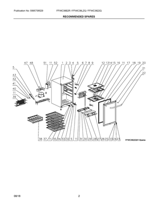 Recommended Spares Diagram and Parts List for FFWC38B2RS1  Frigidaire Wine and Beverage Cooler