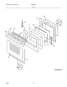 Door Diagram and Parts List for 30462042D  Frigidaire Range