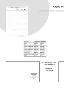 01 - COVER Diagram and Parts List for CDB350NW1A  Frigidaire Dishwasher