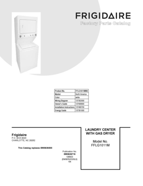 01 - COVER SHEET Diagram and Parts List for FFLG1011MW2  Frigidaire Washer Dryer Combo
