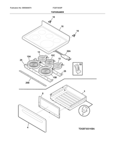 Top/drawer Diagram and Parts List for FGEF3030PWB  Frigidaire Range