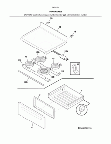 Top/drawer Diagram and Parts List for 79093012314  Kenmore Range