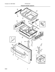 Freezer Drawer, Baskets Diagram and Parts List for FRFN2813AF0  Frigidaire Refrigerator
