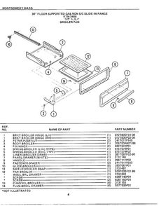 30` Floor Broiler Pan Diagram and Parts List for 2408A  Frigidaire Range