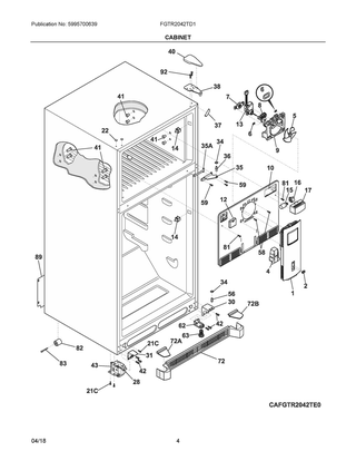 Cabinet Diagram and Parts List for FGTR2042TD1  Frigidaire Refrigerator