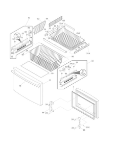 Freezer Drawer, Baskets Diagram and Parts List for FPHF2399MF6  Frigidaire Refrigerator