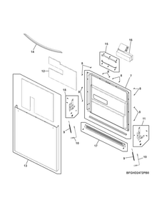 Door Diagram and Parts List for FGHD2472PF1A  Frigidaire Dishwasher