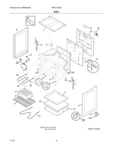 Body Diagram and Parts List for MFF312HSB  Frigidaire Range