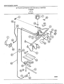 30"/burner Diagram and Parts List for 2440A  Frigidaire Range