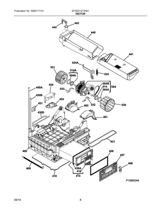 Motor Diagram and Parts List for EFDE210TIW01  Frigidaire Dryer