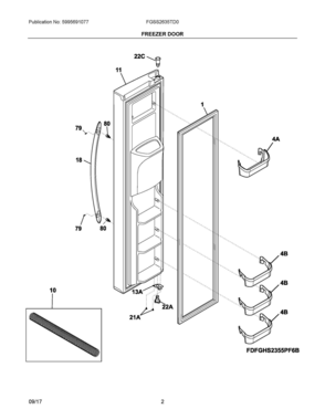 02 - FREEZER DOOR Diagram and Parts List for FGSS2635TD0  Frigidaire Refrigerator