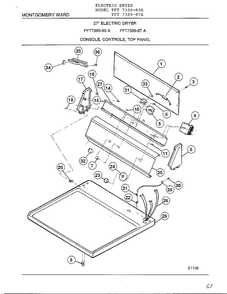 Console, Controls, Top Panel Diagram and Parts List for 7389-80A  Frigidaire Dryer
