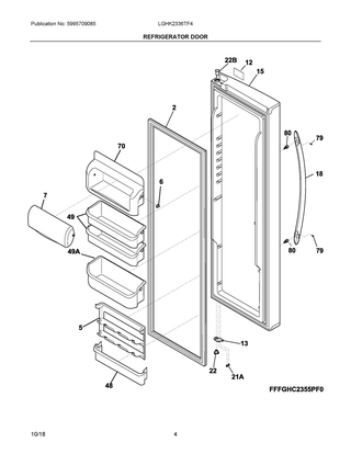 Refrigerator Door Diagram and Parts List for LGHK2336TF4  Frigidaire Refrigerator