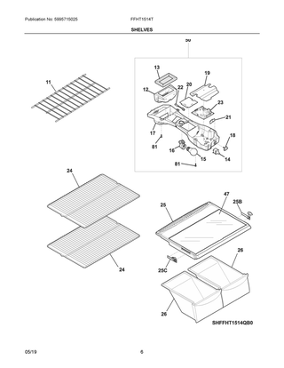 Shelves Diagram and Parts List for FFHT1514TB4  Frigidaire Refrigerator