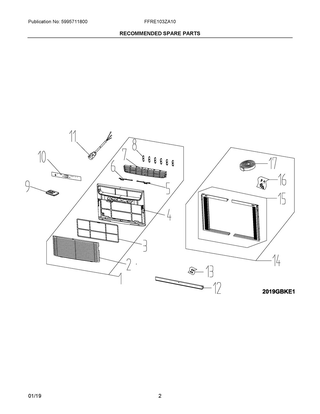 Recommended Spare Parts Diagram and Parts List for FFRE103ZA10  Frigidaire Air Conditioner