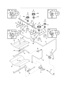 Burner Diagram and Parts List for FGGS3045KBE  Frigidaire Range